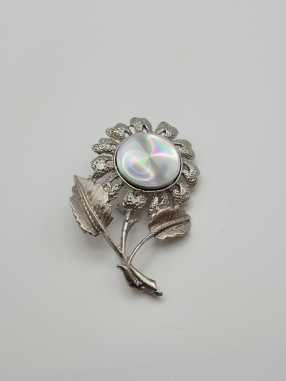 Vintage Jewelarama MCM Holographic Silver Color Flower Brooch 1960's